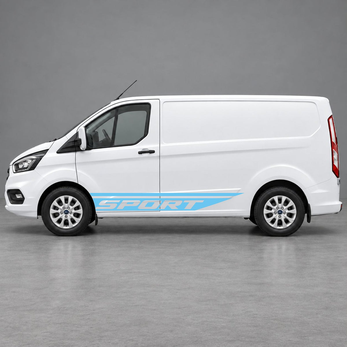 Ford Transit Custom Sport Swoosh Lower Side Stripes in Light Blue & Light Blue
