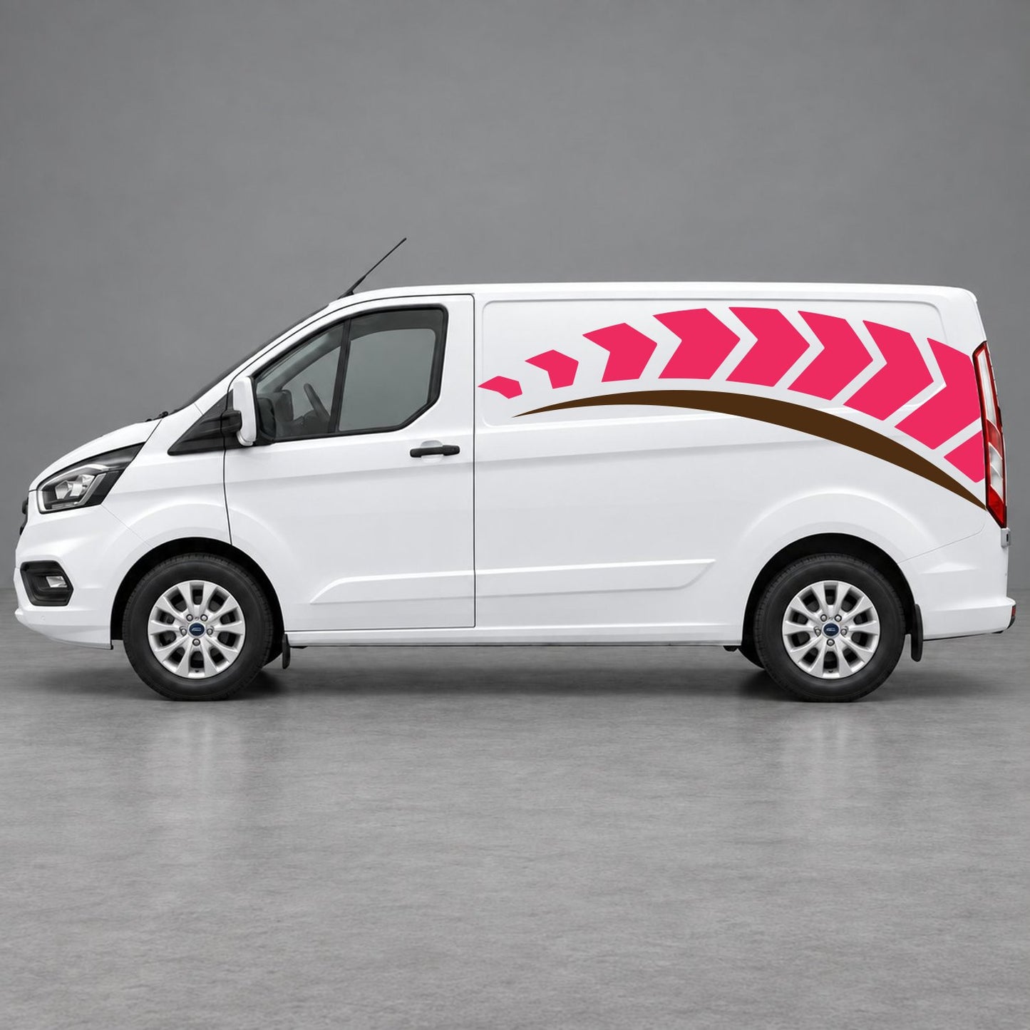 Ford Transit Custom Chevron Track Side Graphics in Pink & Brown
