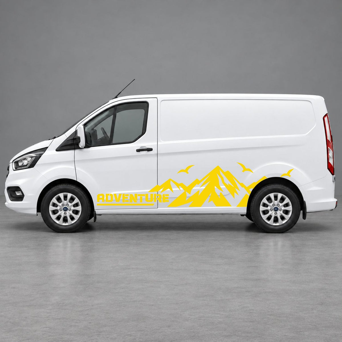 Ford Transit Custom Adventure Mountain Side Graphics in Yellow