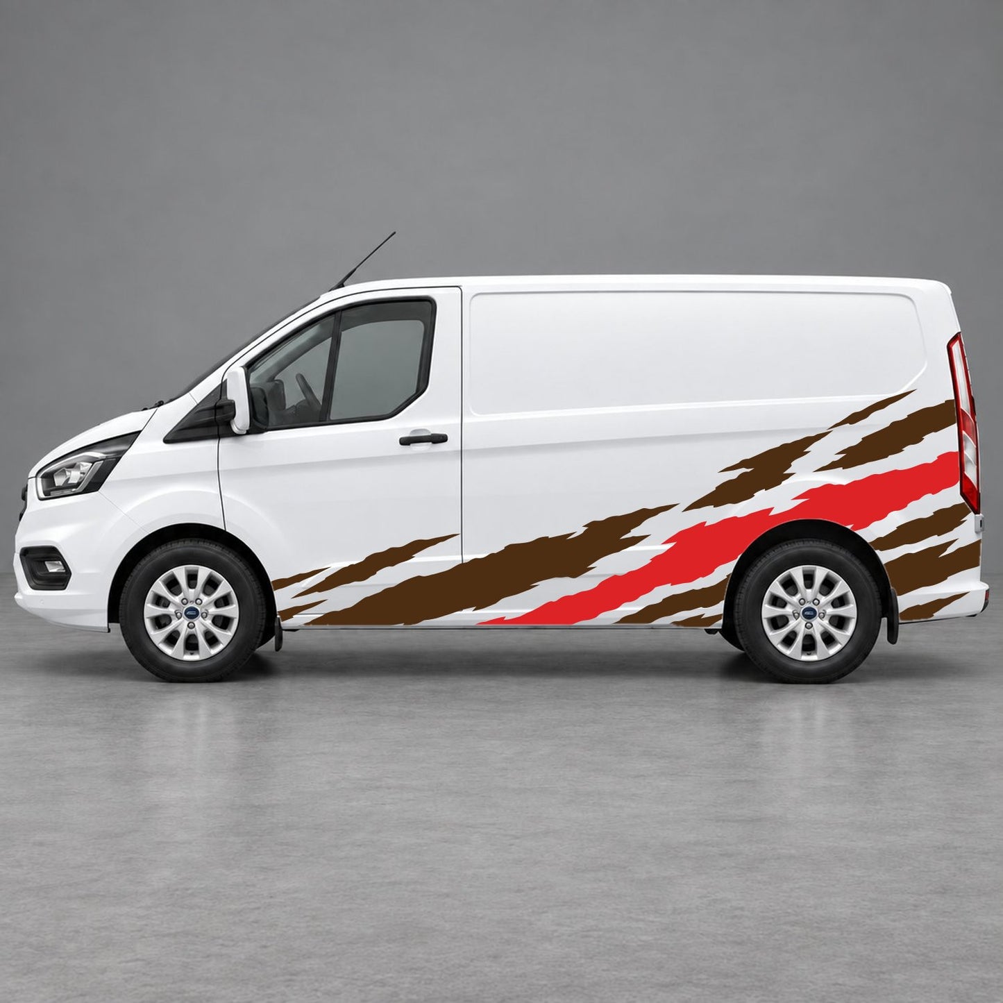 Ford Transit Custom Claw Scratch Side Graphics in Brown & Red