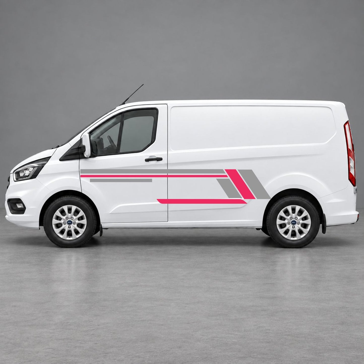 Ford Transit Custom Geometric Outline Side Stripes in Grey & Pink