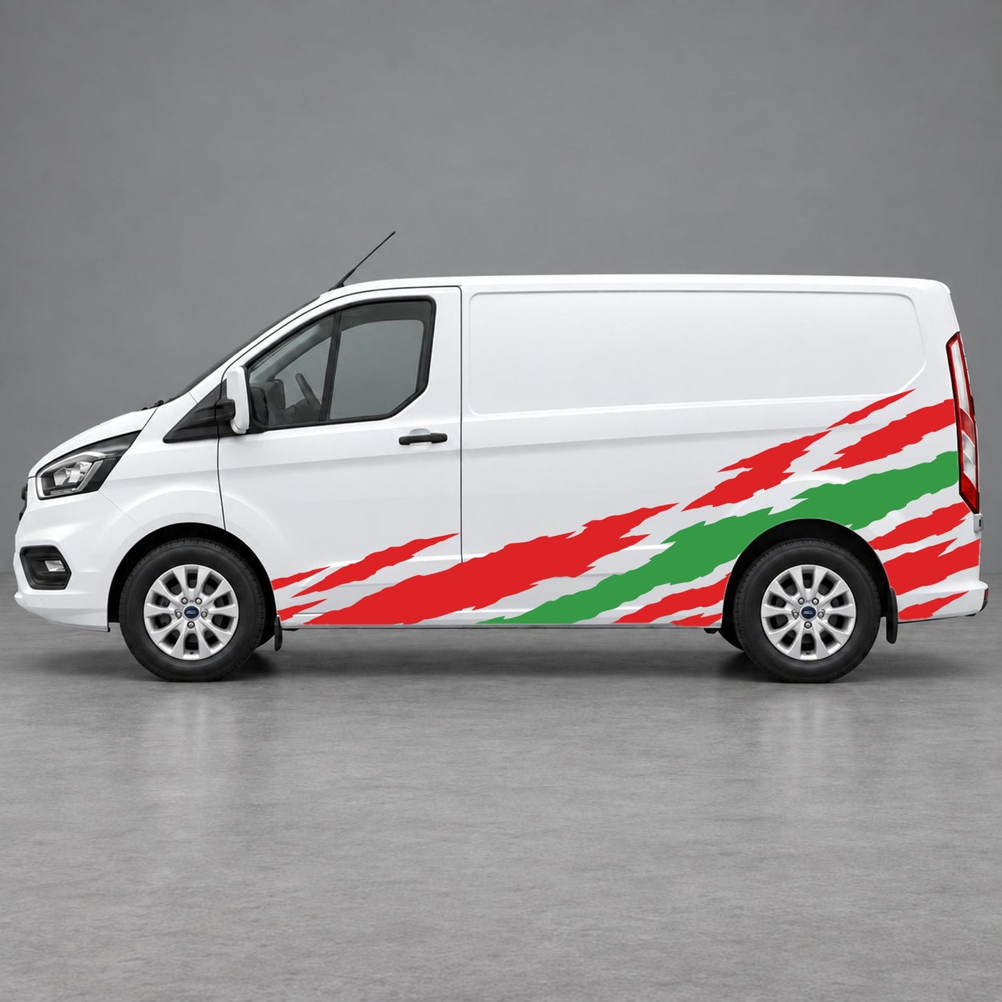Ford Transit Custom Claw Scratch Side Graphics in Red & Green