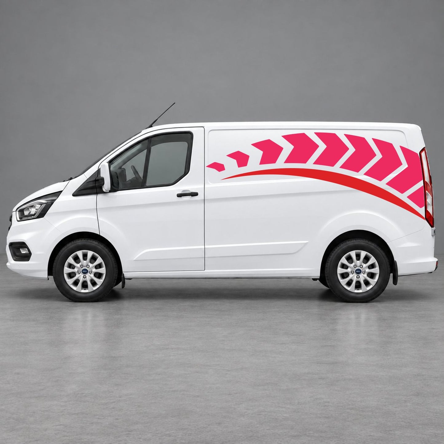 Ford Transit Custom Chevron Track Side Graphics in Pink & Red