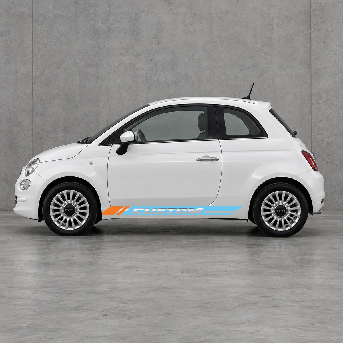 Fiat 500 Custom Lower Side Stripes Kit - Pair Supplied in Light Blue & Orange