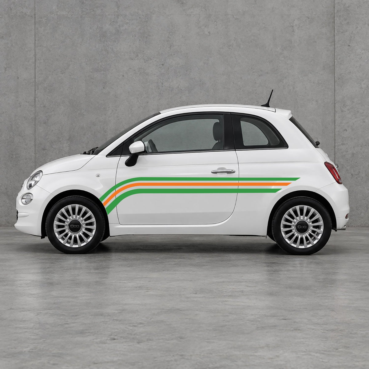 Fiat 500 Retro Triple Side Stripes Kit - Pair Supplied in Green & Orange