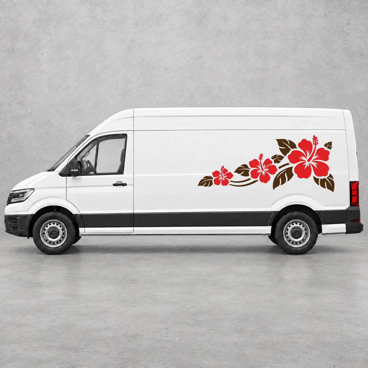 VW Crafter Hibiscus Flower Trail Side Graphics in Brown & Red