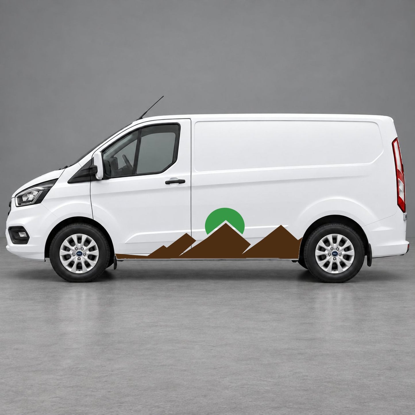 Ford Transit Custom Minimal Mountain Peak Side Graphics in Brown & Green