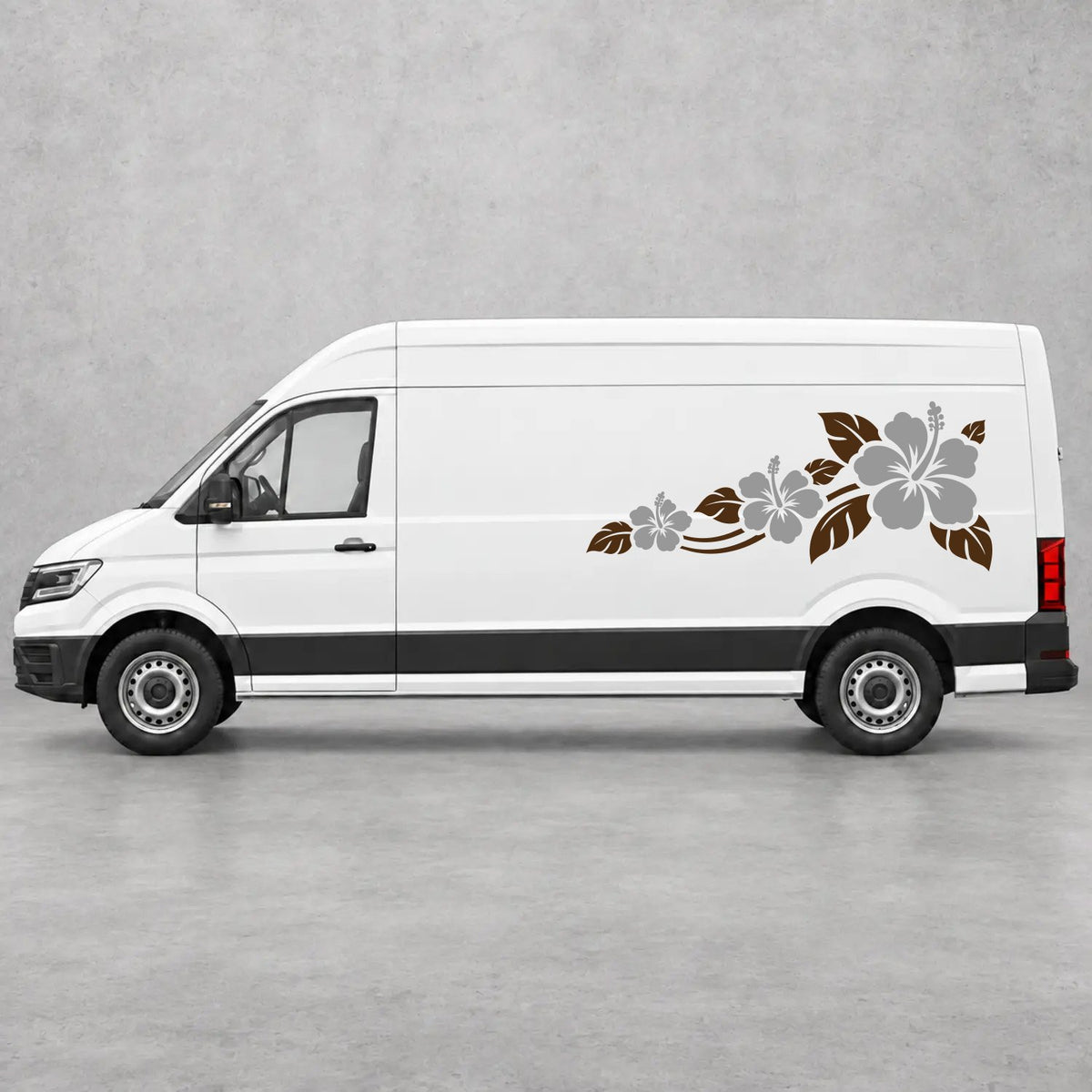 VW Crafter Hibiscus Flower Trail Side Graphics in Brown & Grey
