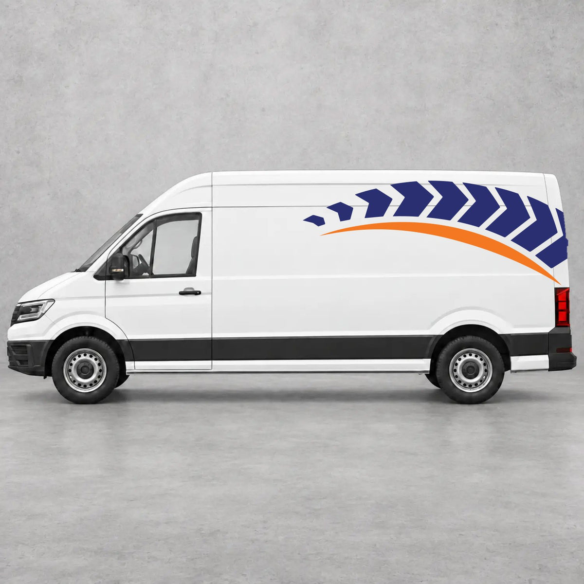 VW Crafter Chevron Track Side Graphics in Navy Blue & Orange