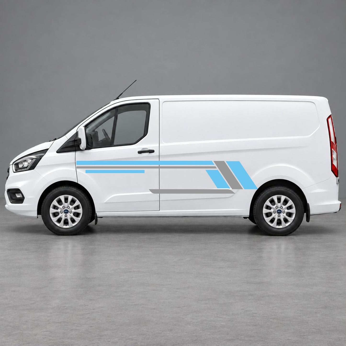Ford Transit Custom Geometric Outline Side Stripes in Light Blue & Grey