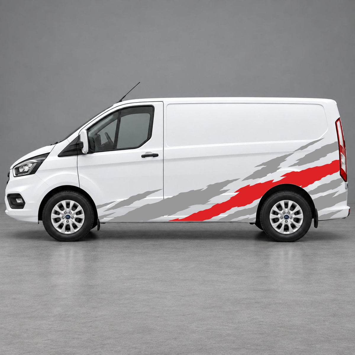 Ford Transit Custom Claw Scratch Side Graphics in Grey & Red