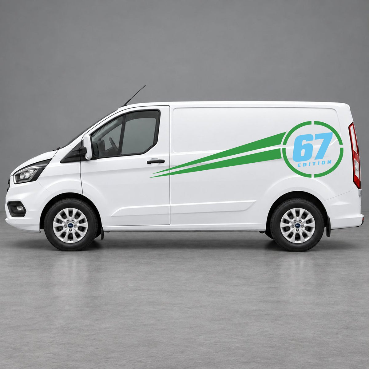 Ford Transit Custom Personalised Number Edition Side Stripes in Green & Light Blue