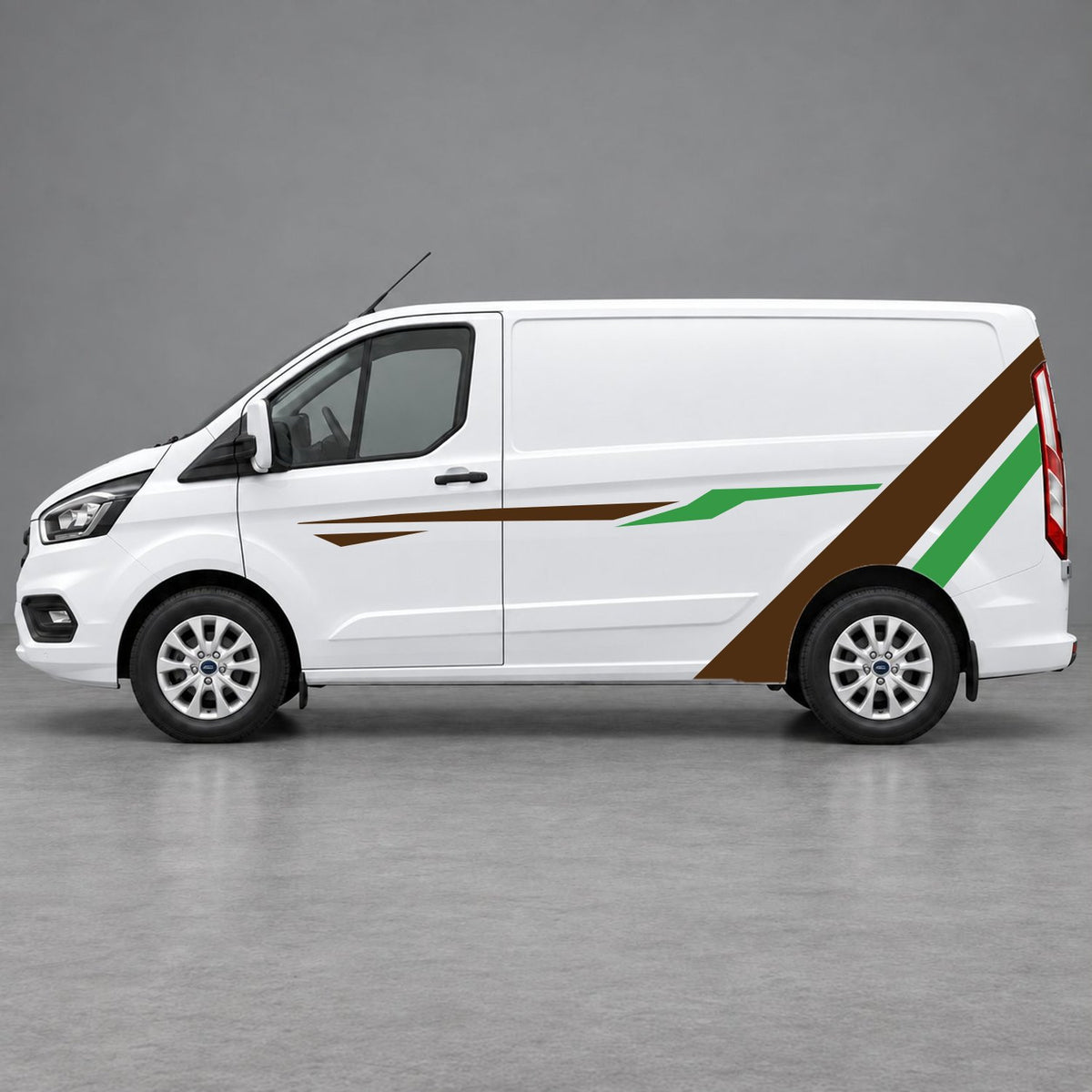 Ford Transit Custom Bold Rear Diagonal Side Stripes in Brown & Green