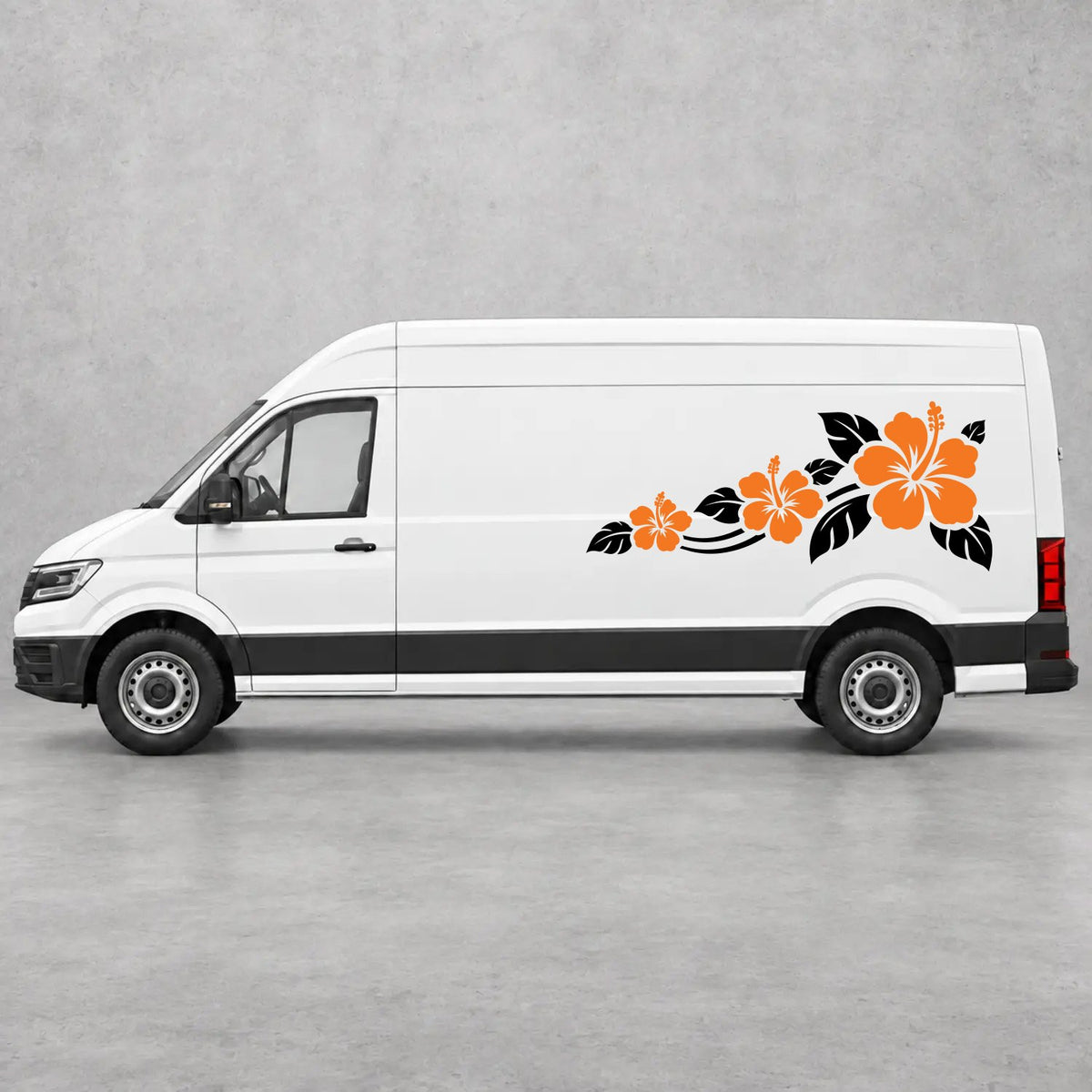 VW Crafter Hibiscus Flower Trail Side Graphics in Black & Orange