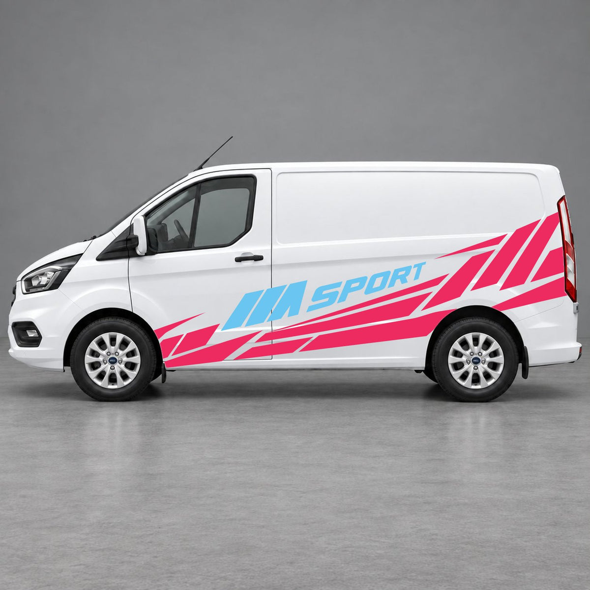 Ford Transit Custom M Sport Racing Side Graphics in Pink & Light Blue