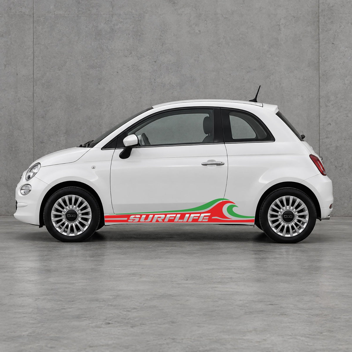Fiat 500 Surf Life Side Stripes Kit - Pair Supplied in Red & Green