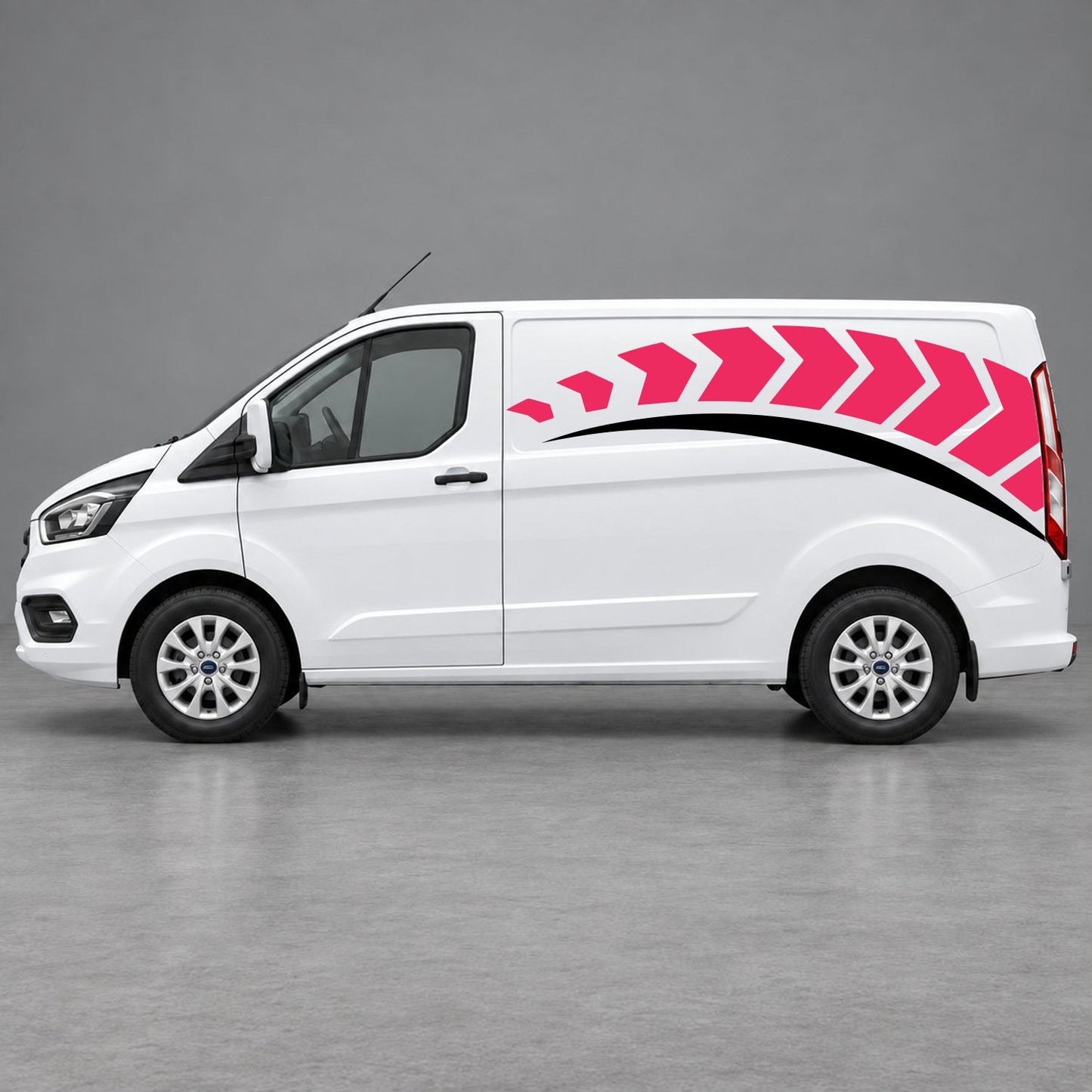 Ford Transit Custom Chevron Track Side Graphics in Pink & Black