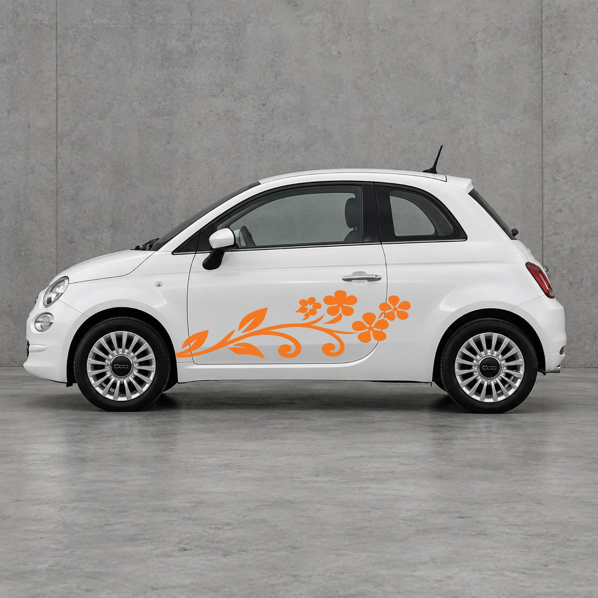Fiat 500 Floral Vine Side Graphics Kit - Pair Supplied in Orange
