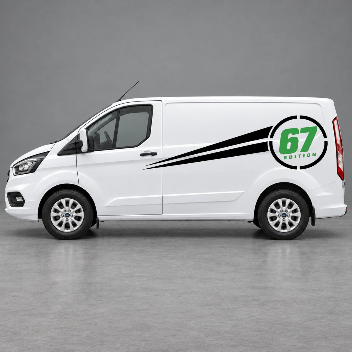 Ford Transit Custom Personalised Number Edition Side Stripes in Black & Green