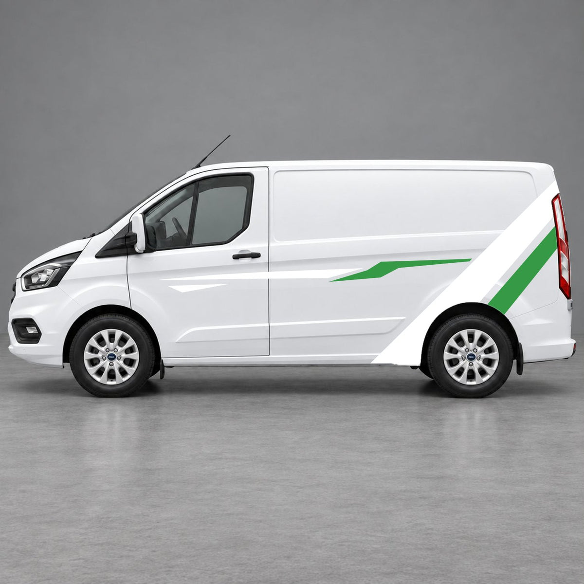 Ford Transit Custom Bold Rear Diagonal Side Stripes in White & Green