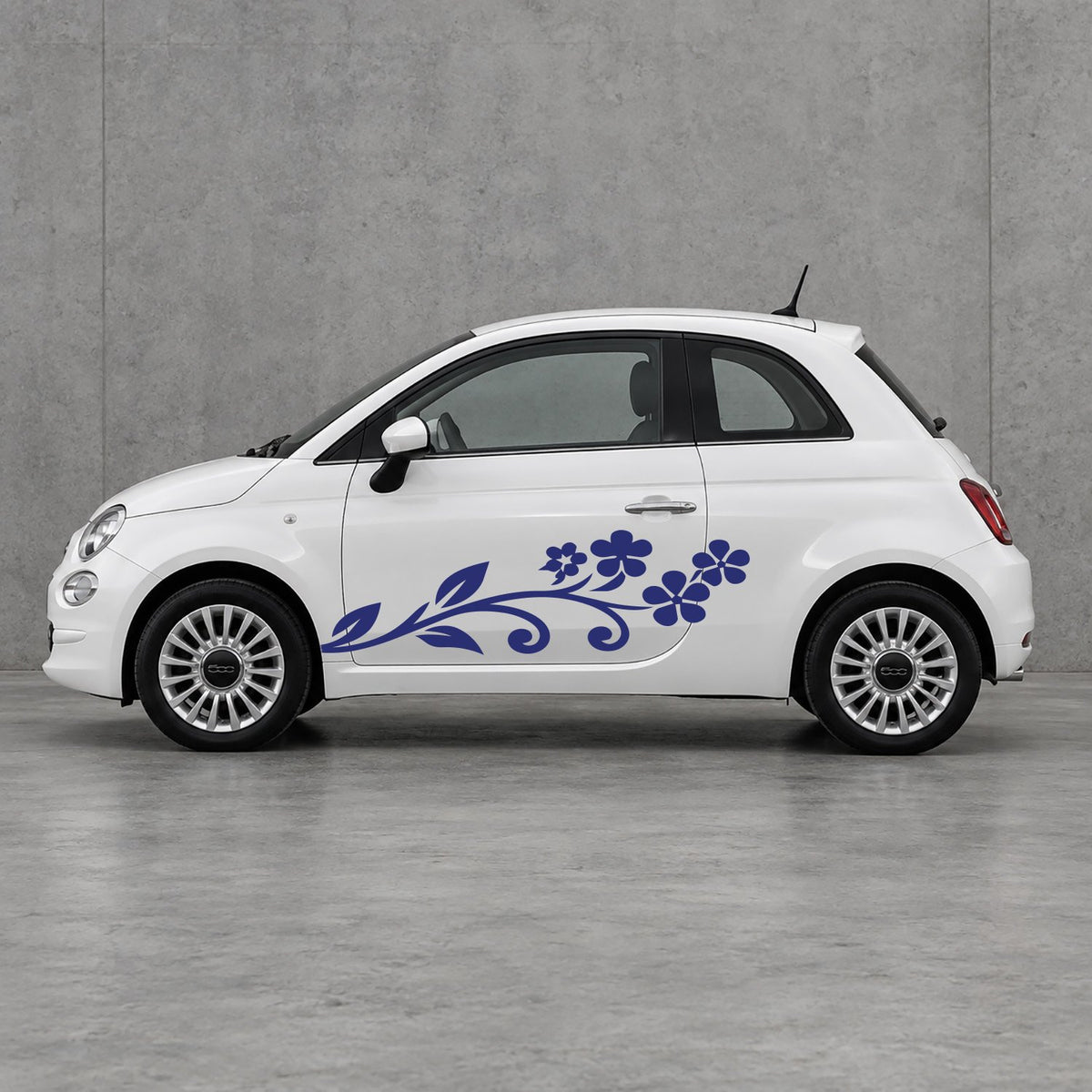 Fiat 500 Floral Vine Side Graphics Kit - Pair Supplied in Navy Blue