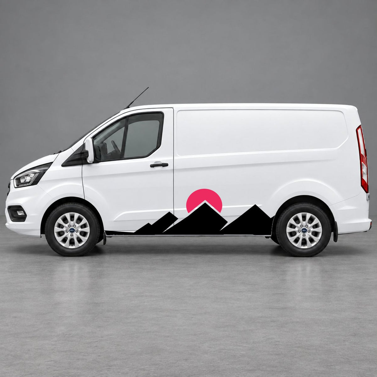 Ford Transit Custom Minimal Mountain Peak Side Graphics in Black & Pink