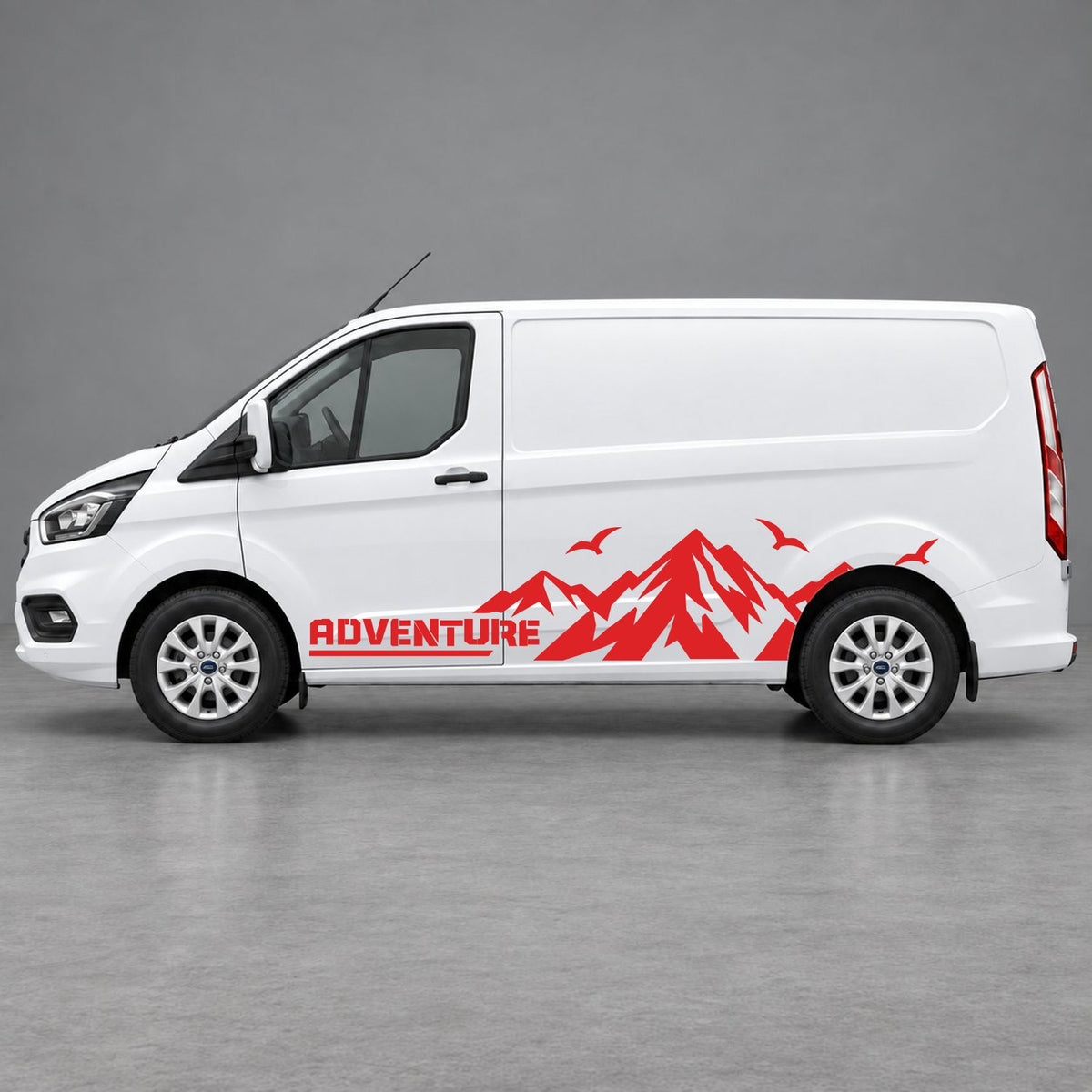 Ford Transit Custom Adventure Mountain Side Graphics in Red