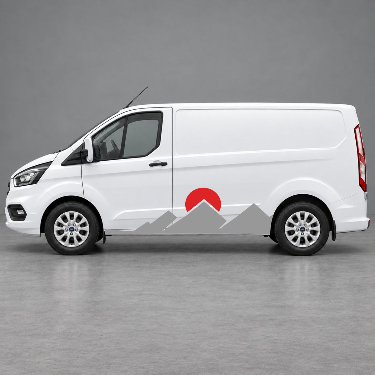 Ford Transit Custom Minimal Mountain Peak Side Graphics in Grey & Red