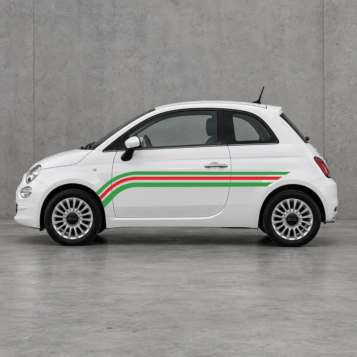 Fiat 500 Retro Triple Side Stripes Kit - Pair Supplied in Green & Red