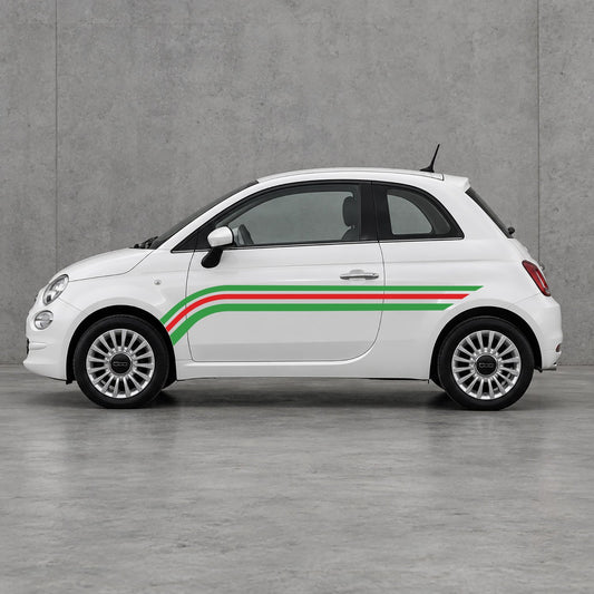 Fiat 500 Retro Triple Side Stripes Kit - Pair Supplied in Green & Red