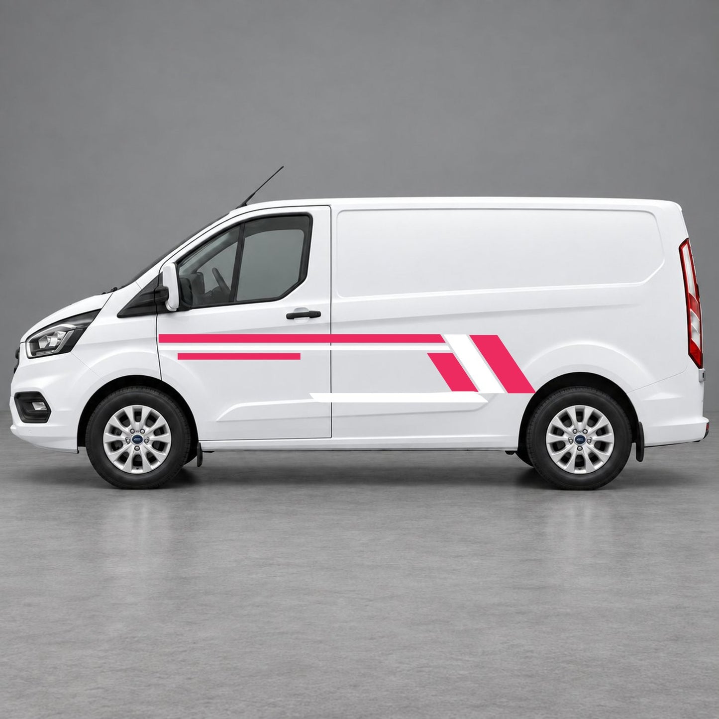 Ford Transit Custom Geometric Outline Side Stripes in Pink & White
