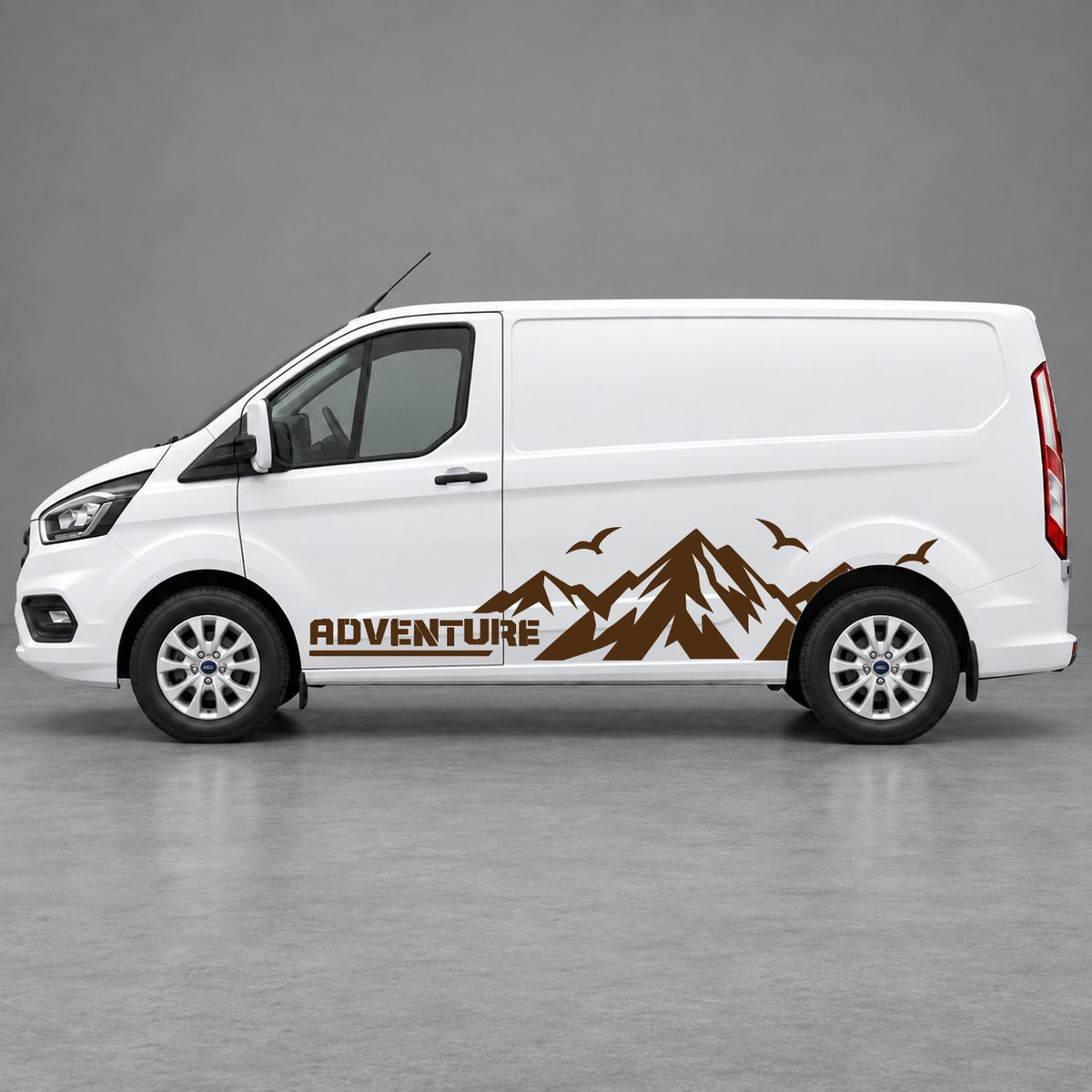 Ford Transit Custom Adventure Mountain Side Graphics in Brown