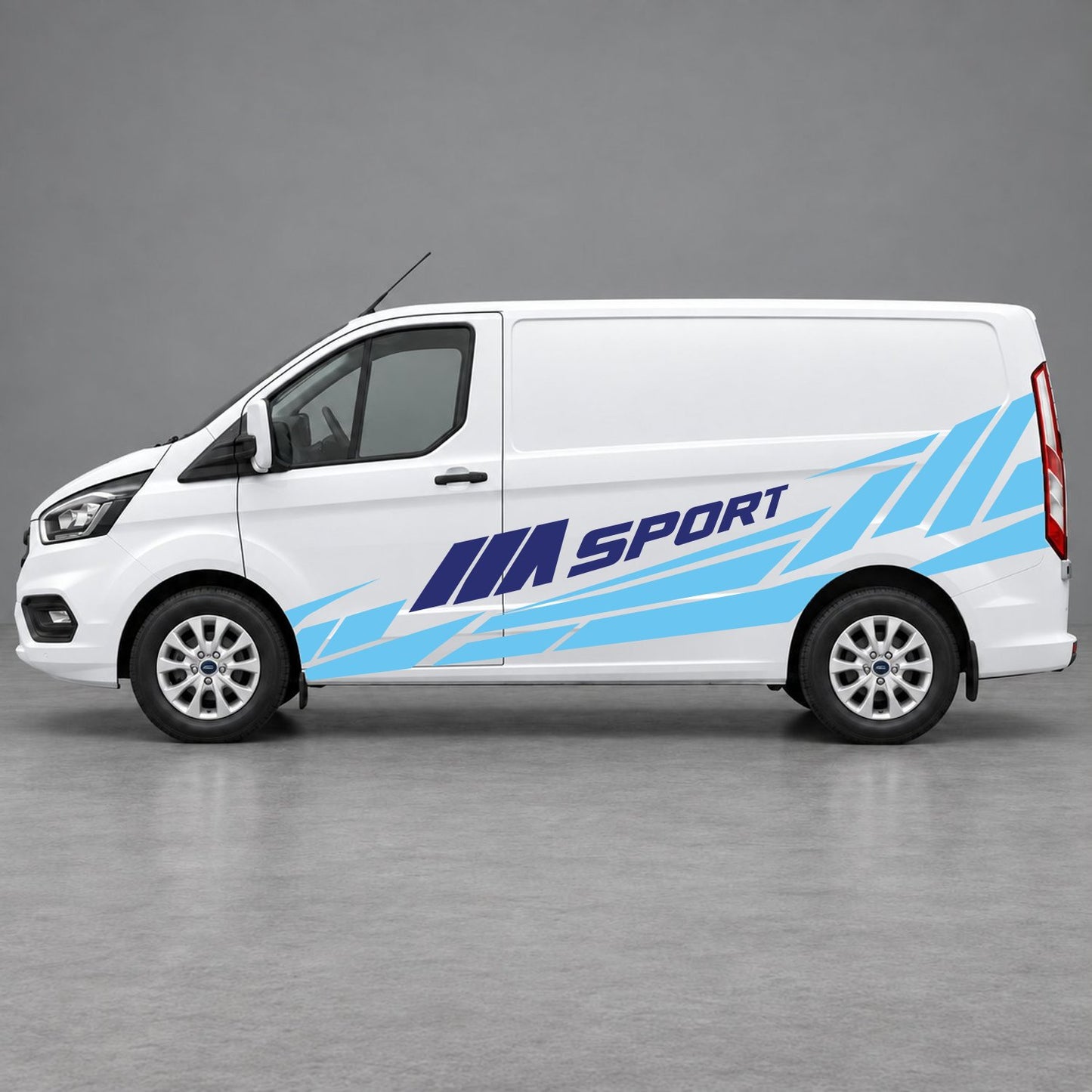 Ford Transit Custom M Sport Racing Side Graphics in Light Blue & Navy Blue