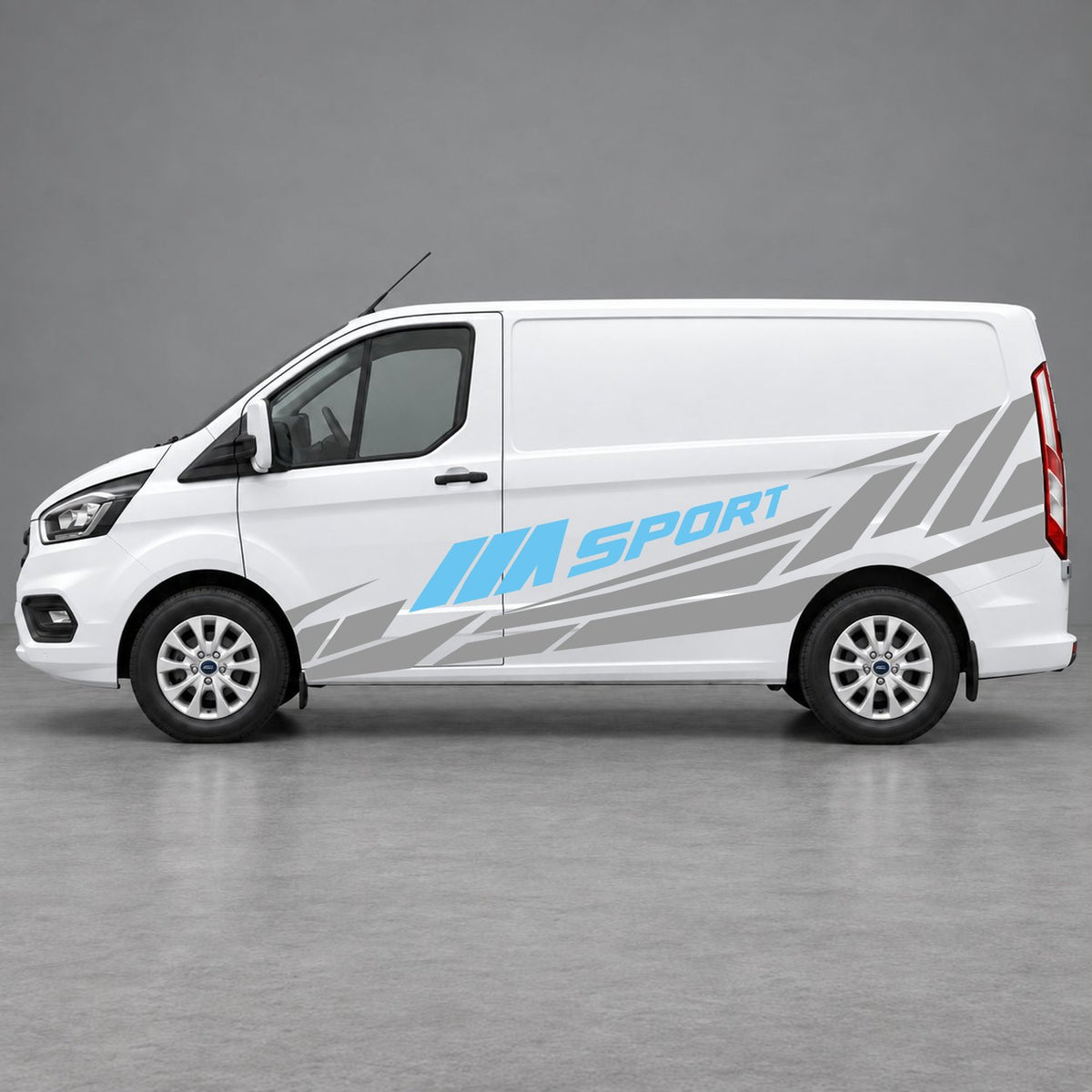 Ford Transit Custom M Sport Racing Side Graphics in Grey & Light Blue