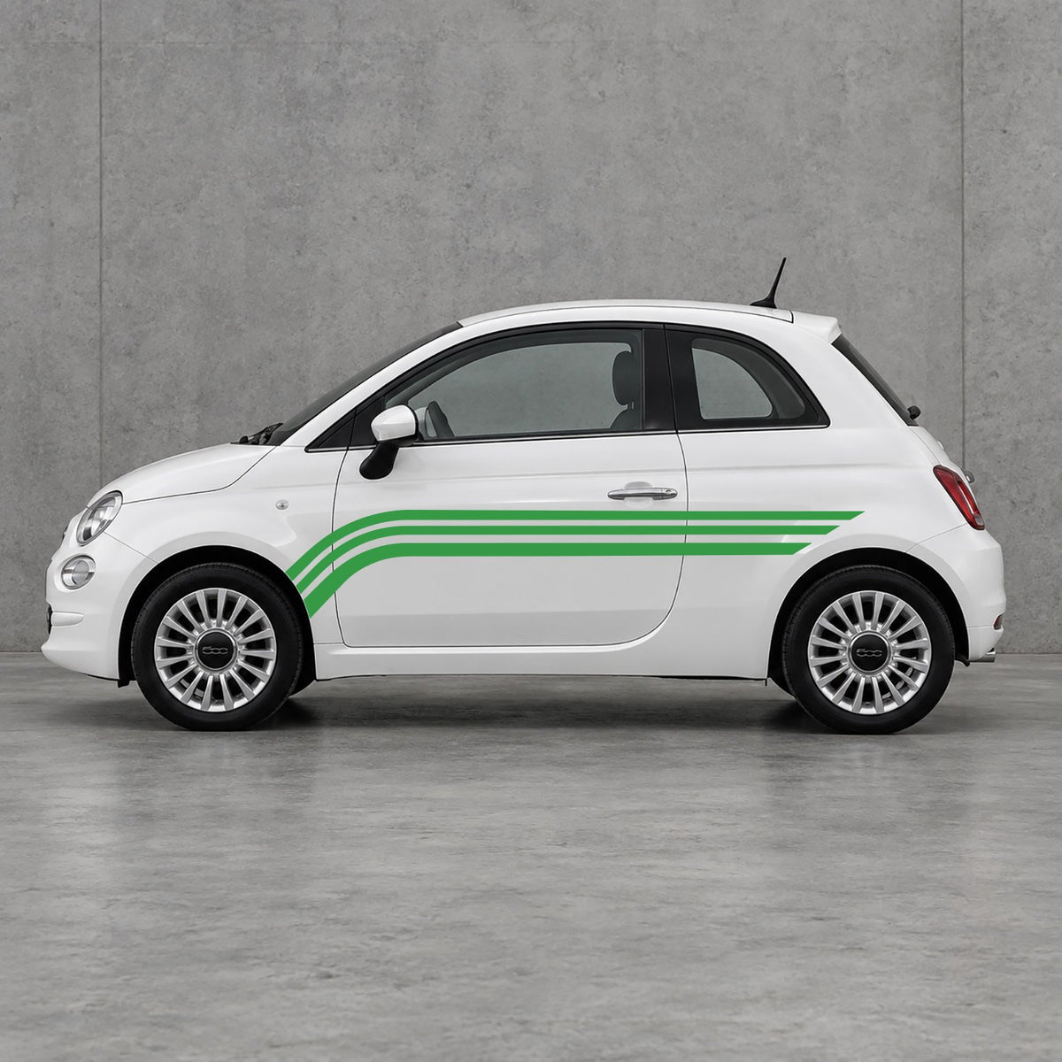 Fiat 500 Retro Triple Side Stripes Kit - Pair Supplied in Green & Green