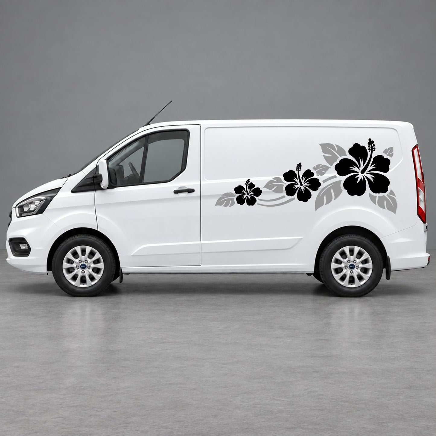 Ford Transit Custom Hibiscus Flower Trail Side Graphics in Grey & Black
