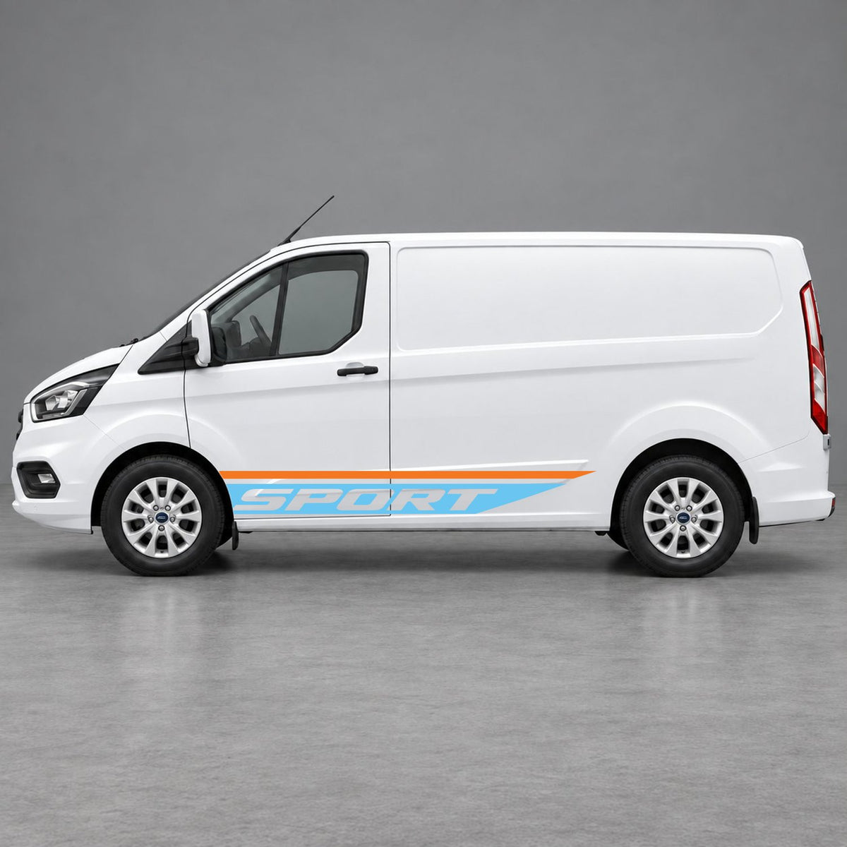 Ford Transit Custom Sport Swoosh Lower Side Stripes in Orange & Light Blue