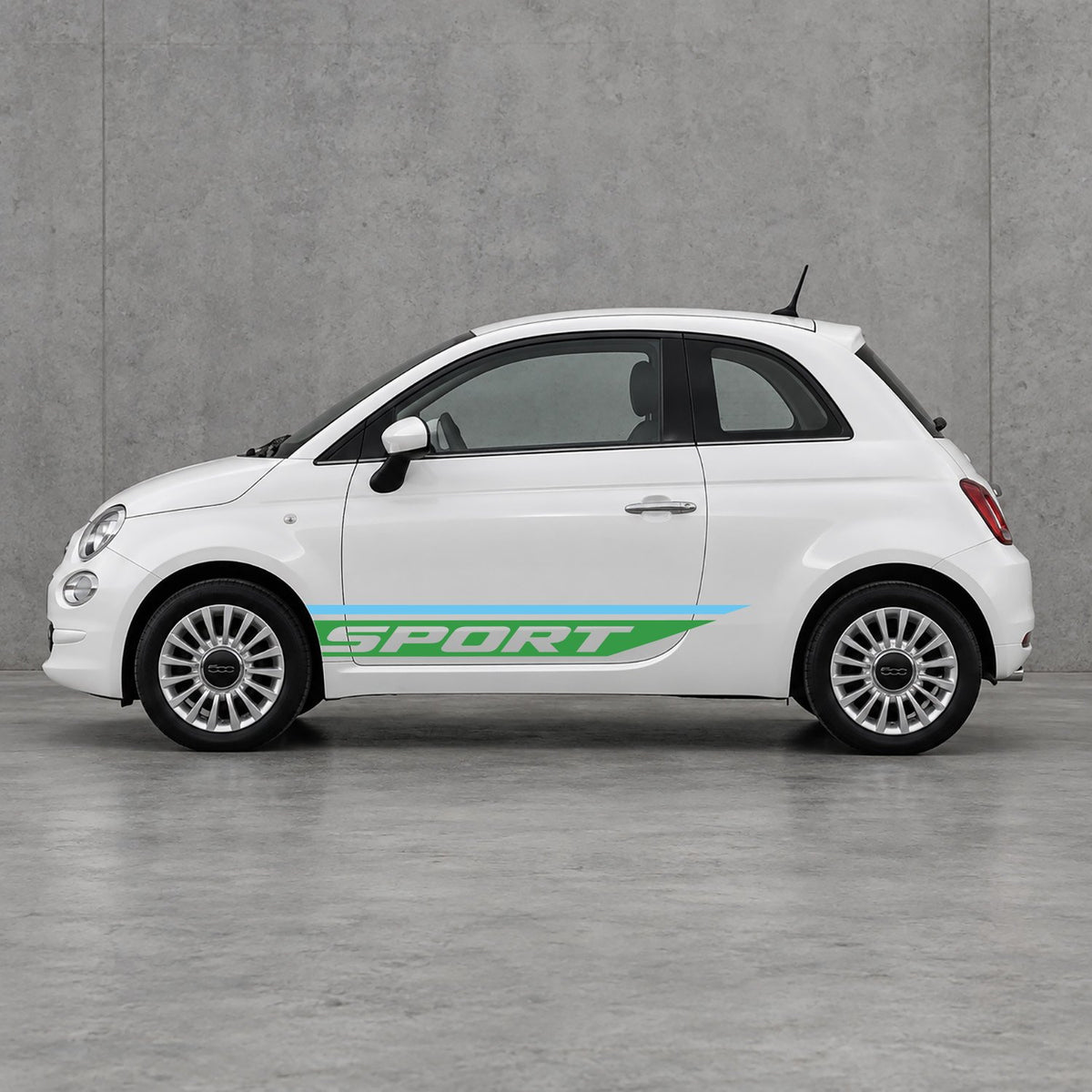 Fiat 500 Sport Lower Side Stripes Kit - Pair Supplied in Light Blue & Green