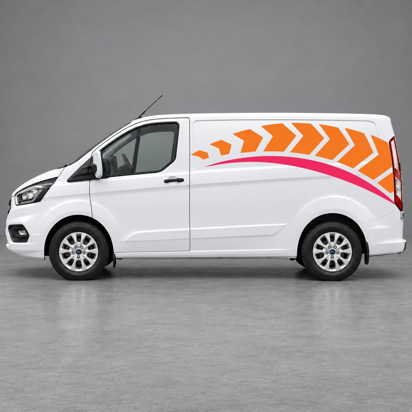 Ford Transit Custom Chevron Track Side Graphics in Orange & Pink