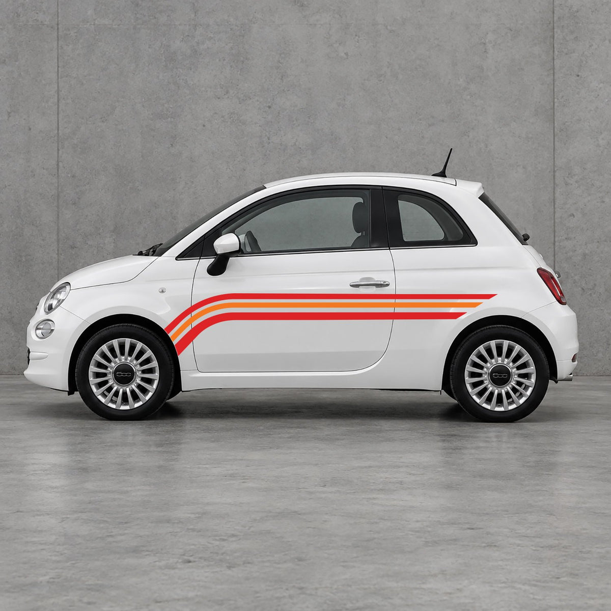 Fiat 500 Retro Triple Side Stripes Kit - Pair Supplied in Red & Orange
