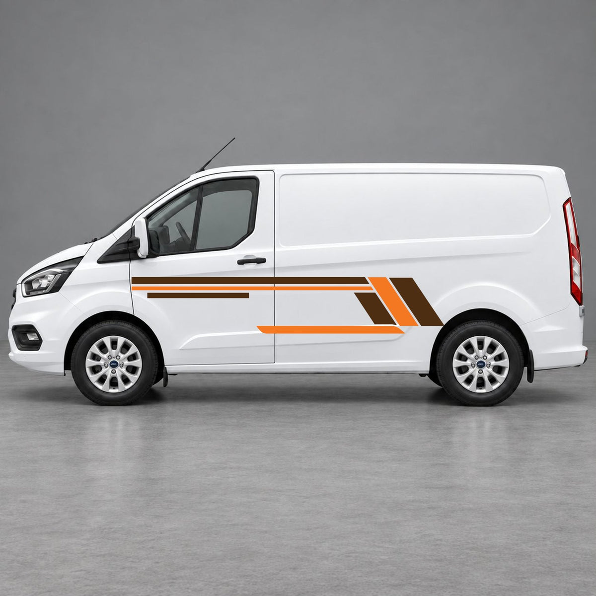 Ford Transit Custom Geometric Outline Side Stripes in Brown & Orange