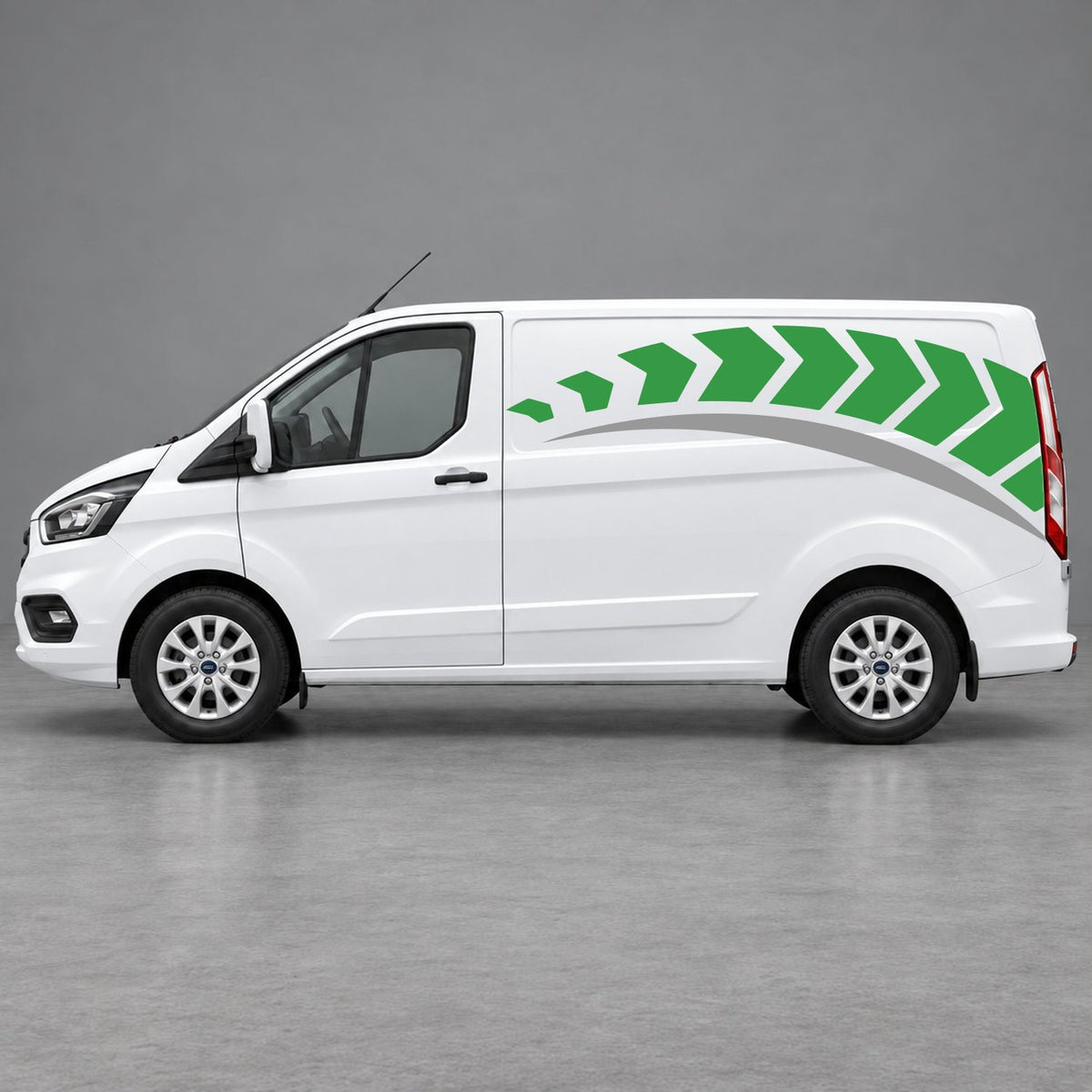 Ford Transit Custom Chevron Track Side Graphics in Green & Grey