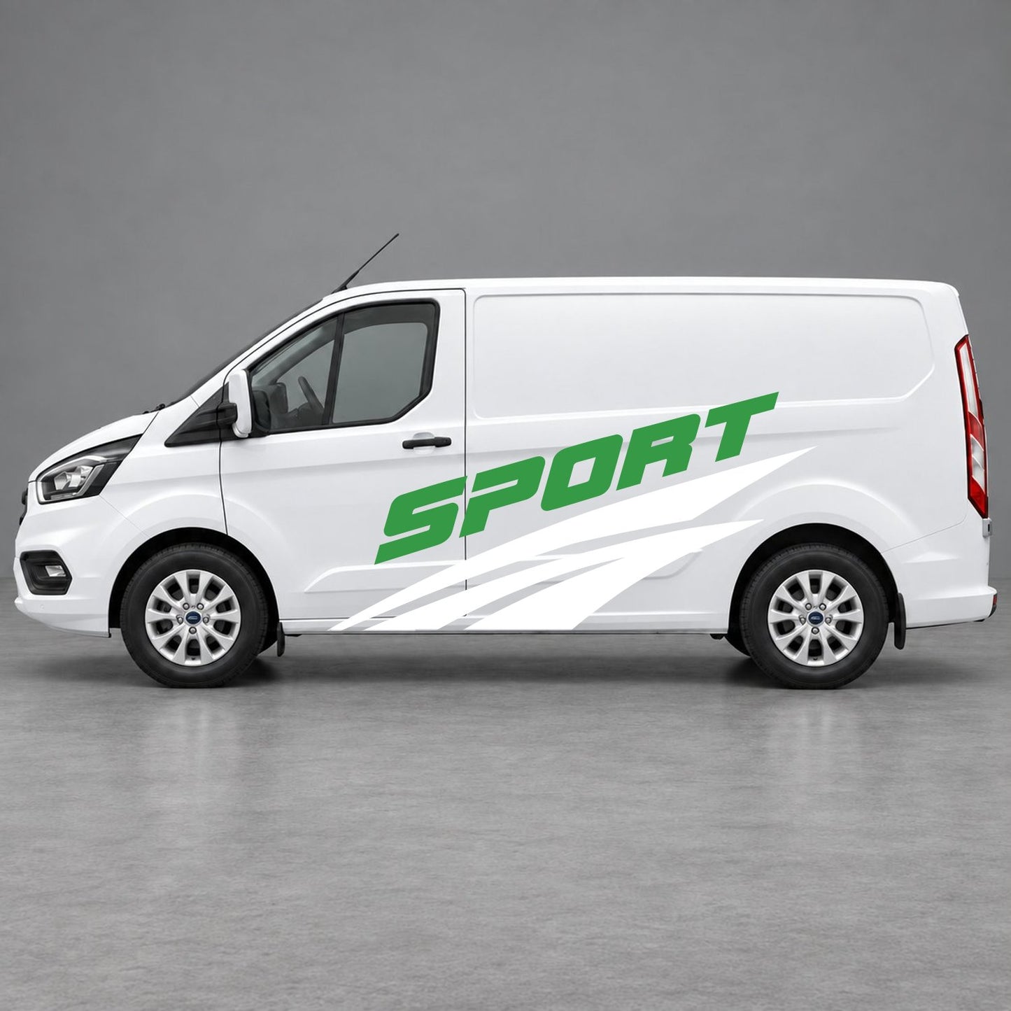 Ford Transit Custom Sport Twin Stripe Side Graphics in White & Green