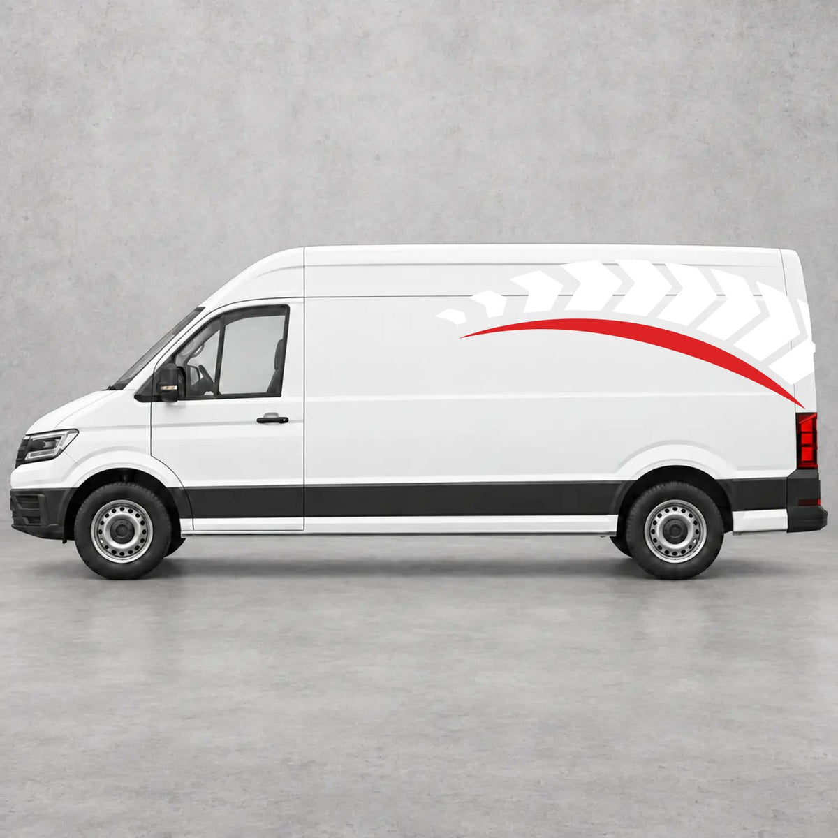 VW Crafter Chevron Track Side Graphics in White & Red