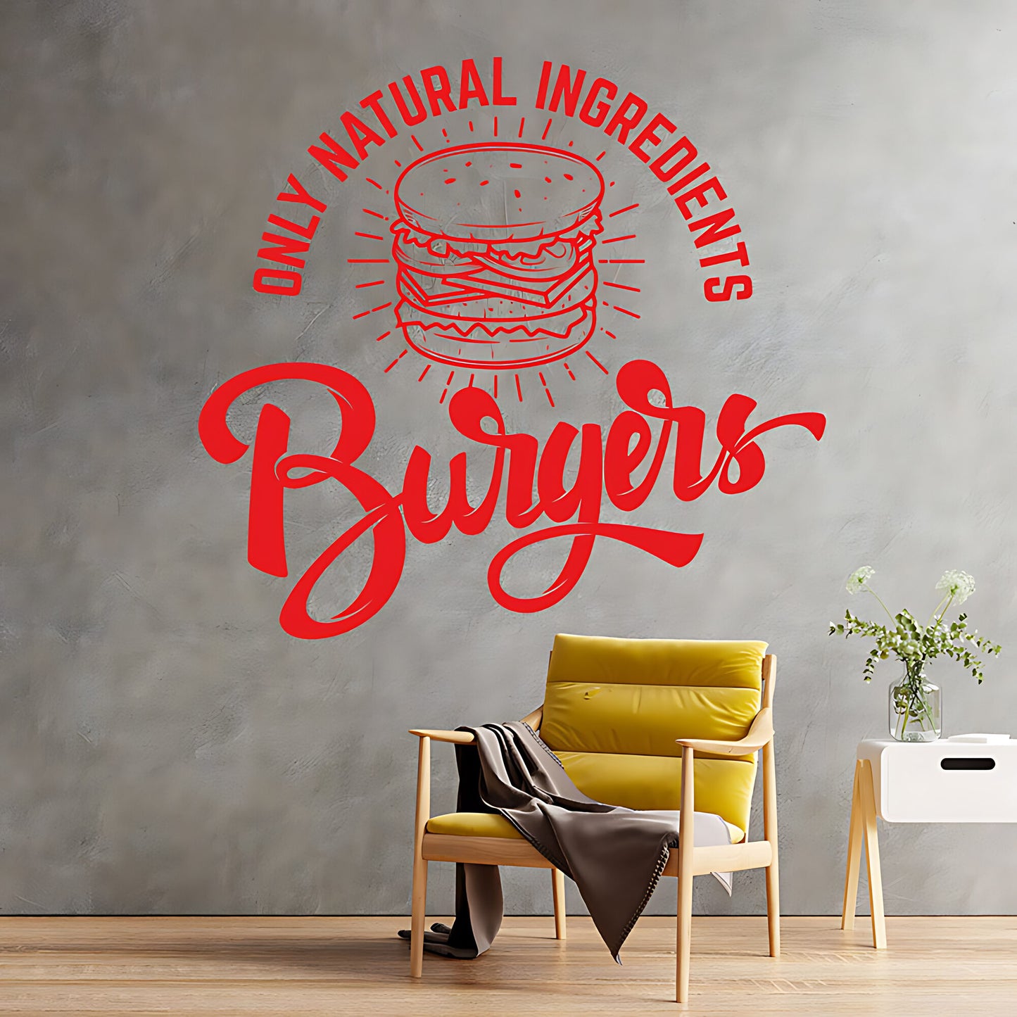 Burgers Wall Sticker – Only Natural Ingredients Burger Bar Decal