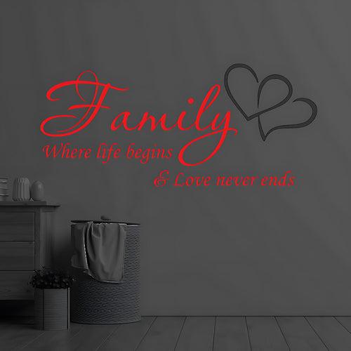Family Hearts Wall Sticker  Inspirational and Loving Quote decor