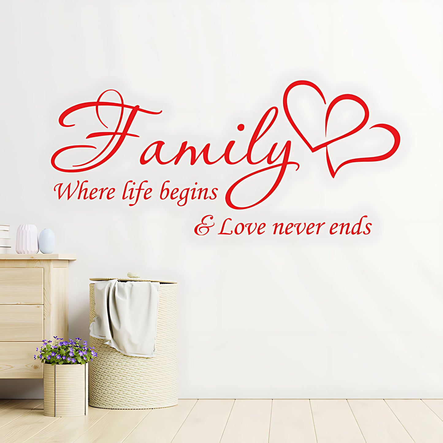 Family Hearts Wall Sticker  Inspirational and Loving Quote decor