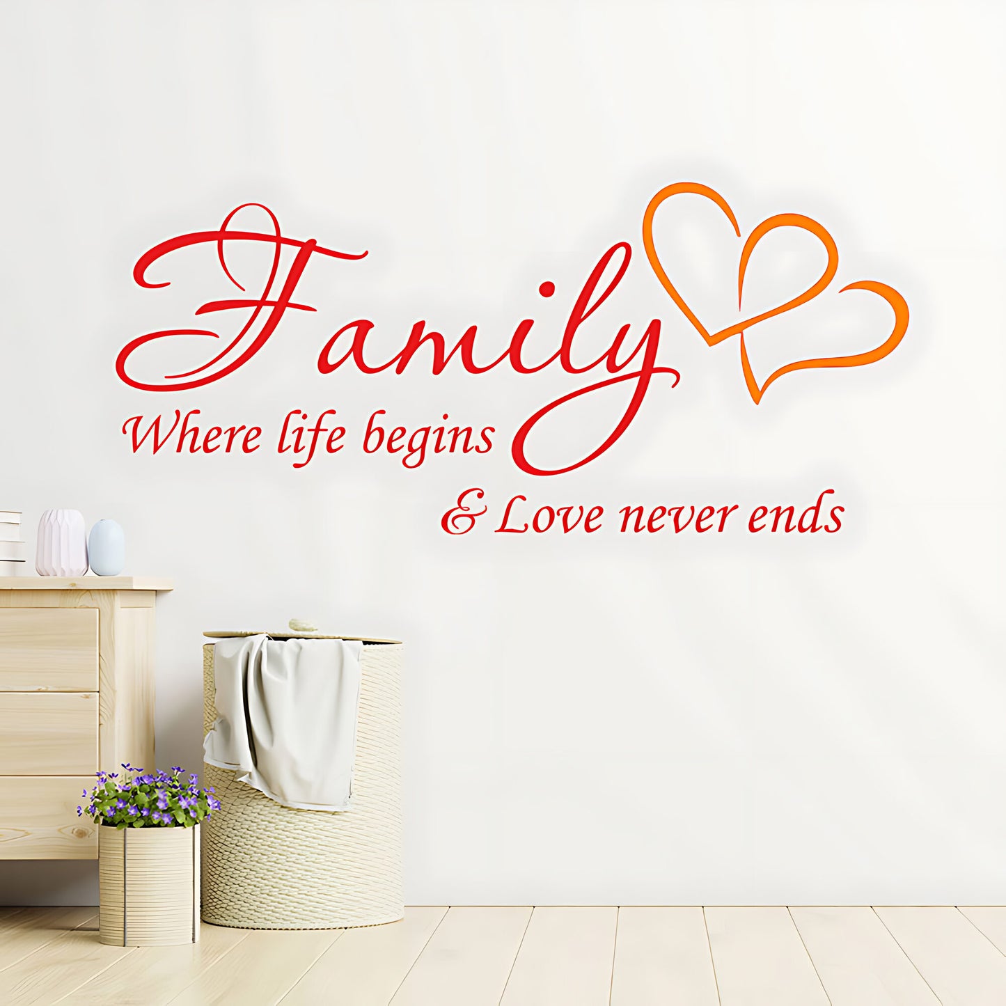 Family Hearts Wall Sticker  Inspirational and Loving Quote decor