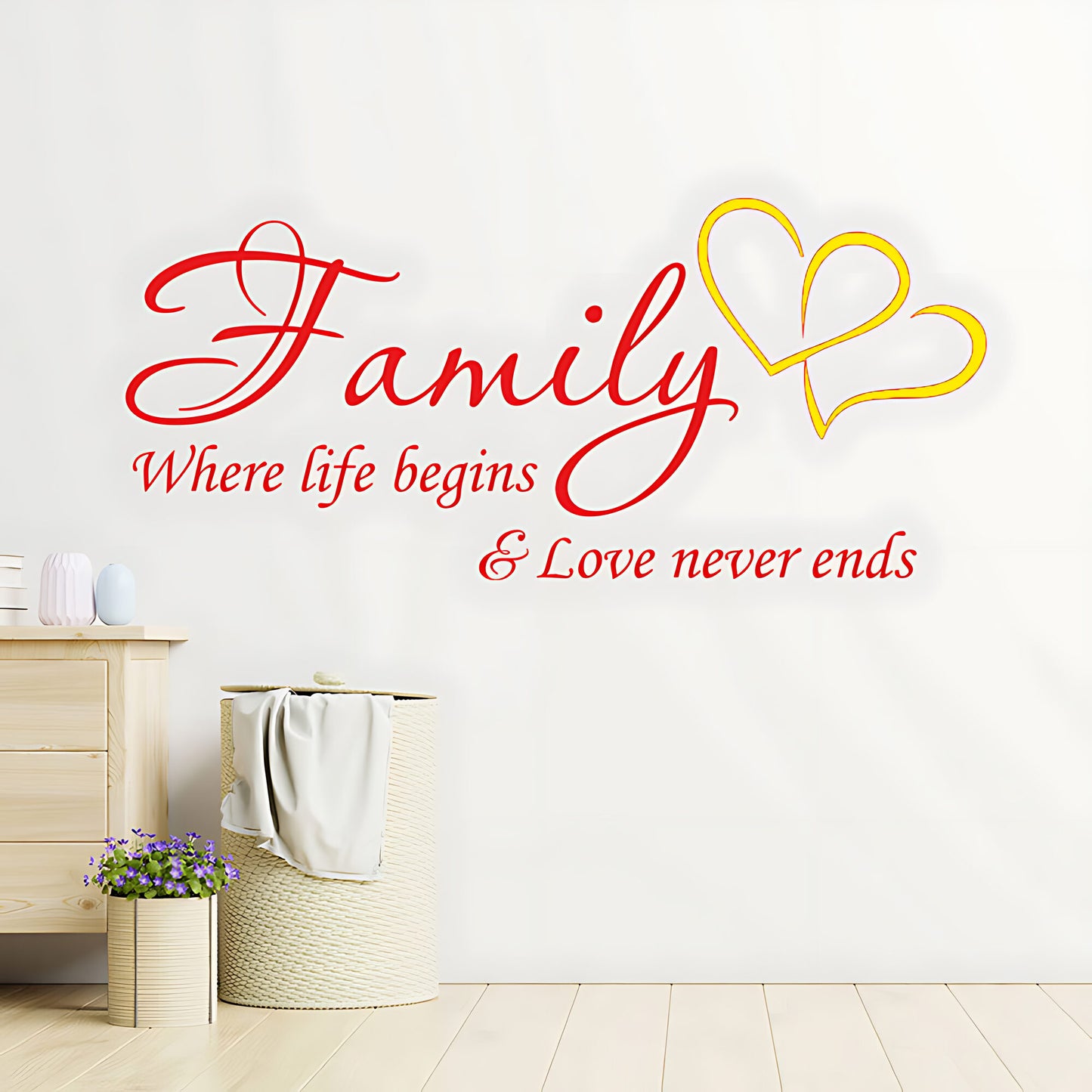 Family Hearts Wall Sticker  Inspirational and Loving Quote decor