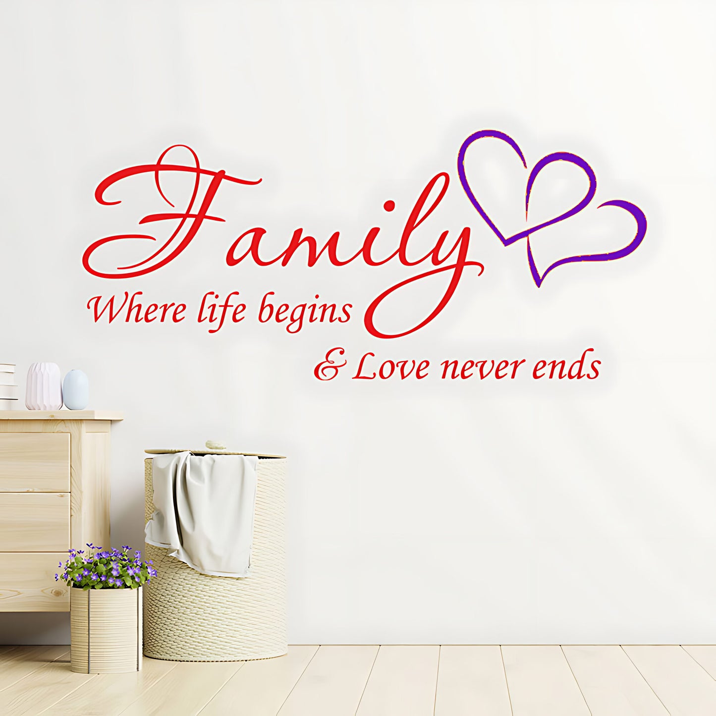 Family Hearts Wall Sticker  Inspirational and Loving Quote decor